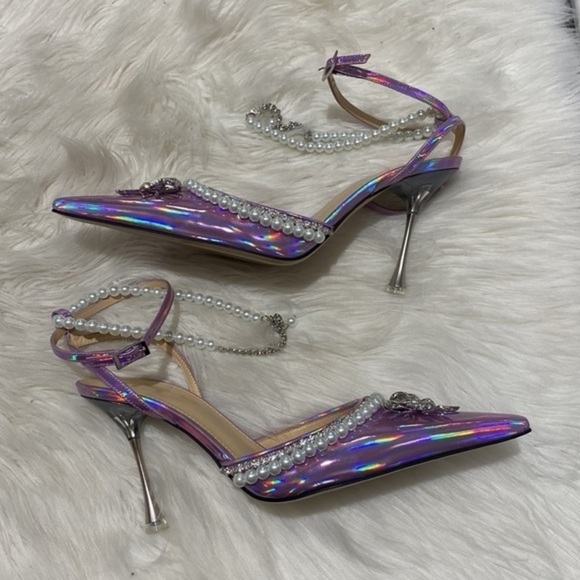 New Mach &‎ Mach Sophie Bow embellished Iridescent Leather pumps size 38.5EU - Picture 5 of 11